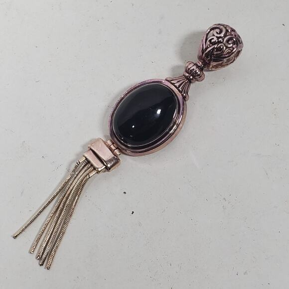 Vintage 'Best' Black Onyx Pendant 3.25 Inch Total Length - Picture 2 of 5